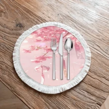 1 pieza Mantel individual con estampado floral de lino con flecos, mantel de mesa de comedor lavable, decoración del hogar, vajilla, cocina, decoración de fiesta interior/exterior, regalo ideal - Multicolor - Ver 34