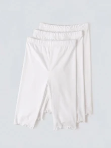 3条装 女童柔软舒适白色荷叶边打底裤，春秋季百搭叠穿裤 - 白色 - 查看 2