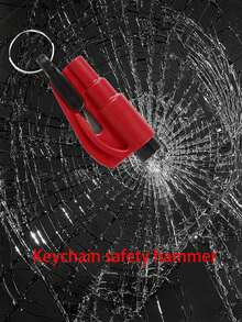 1pc Car Spring-Loaded Window Breaker Multi-Functional Mini Hammer Keychain Glass Breaker Cutter Seat Belt Cutter Portable Vehicle Escape Tool - Red - View 14