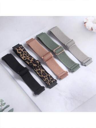 5-pack färgglatt moderiktigt hudvänligt andningsbart dubbelsidigt slätvävt jacquard elastiskt öglearmband för klockarmband