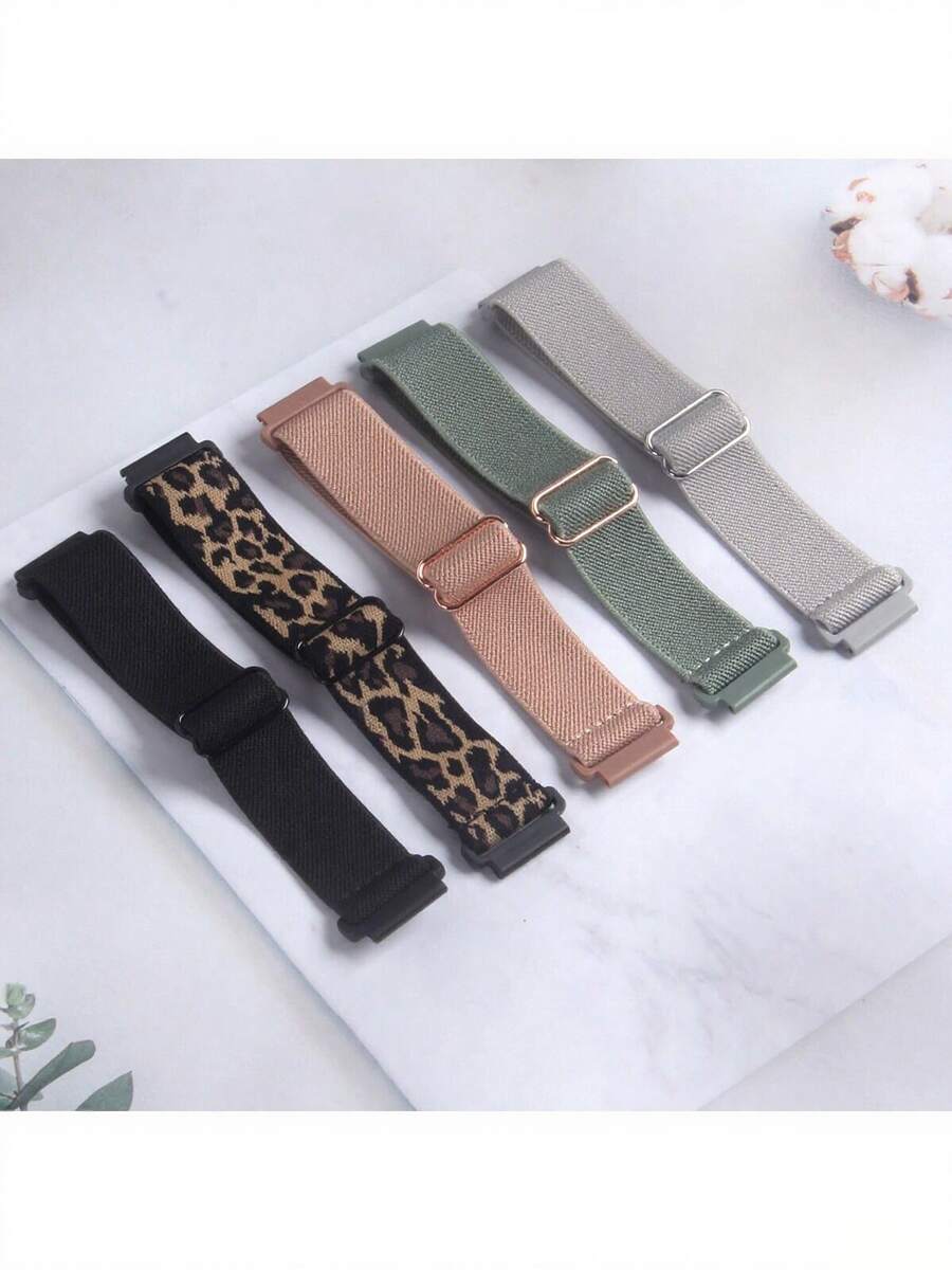 5 Packs Colorful Fashion Skin-Friendly Breathable Double-Sided Plain Weave Jacquard Elastic Loop Watch Strap - Multicolor - View 1