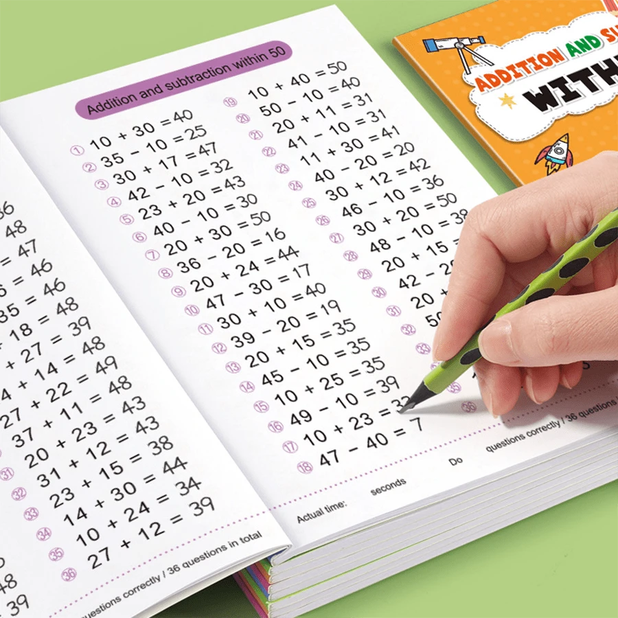 10-100 Addition And Subtraction Exercise Book: 64 Pages, With Answers, Step-By-Step Guidance, Used For Mental Arithmetic Training Within 100, Very Suitable For Students - Multicolor - View 1