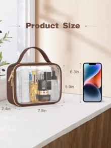 透明旅行化妆包 洗漱包 手持化妆包 便携轻便 大容量 多功能 带手柄透明化妆包 透明洗漱包 双层PVC透明化妆包（男女适用）