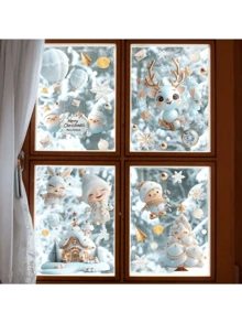 9 Piece Christmas Window Decals - Reusable PVC Snowflake And Winter Scene Decals With Santa Claus, Reindeer, Snowman And Gold Decorations For Holiday Home Decor, Christmas Decorations, Christmas Ornaments