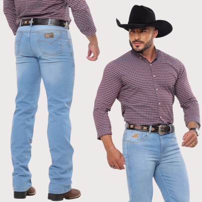Calça COUNTRY MASCULINA TRADICIONAL Montaria Boiadeiro Jeans Grosso com Elastano Lycra Texana