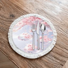 1 pieza Mantel individual con estampado floral de lino con flecos, mantel de mesa de comedor lavable, decoración del hogar, vajilla, cocina, decoración de fiesta interior/exterior, regalo ideal - Multicolor - Ver 20