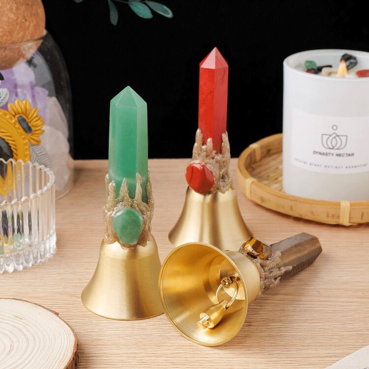 1个天然水晶尖头手摇铜铃铛床头铃铛叫醒课堂家居装饰圣诞铃铛礼品纪念品圣诞礼物 - 水晶柱鈴鐺 - 查看 6