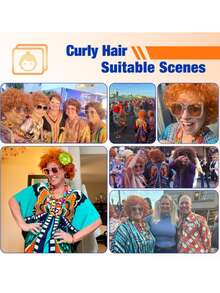 FantaLook 卷曲橙红色角色扮演假发，带项链、耳环和太阳镜，适合女士万圣节服装 - 橘色 - 查看 6