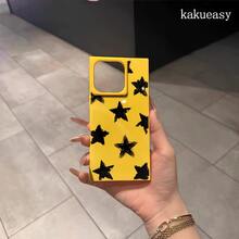 Teléfono con un diseño de estrellas negras y un patrón de bloques, compatible con los modelos 16 Pro, 16, 15 Pro, 14, 14 Plus, 13, 13 Pro, 12 Pro y 12 Pro, ofrece cobertura total a prueba de golpes, un corte grande, un marco elegante y brillante y excelente - Negro - Ver 5