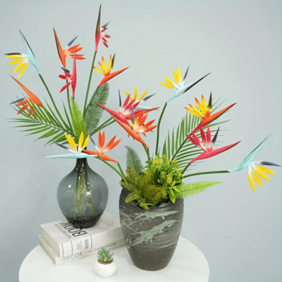 Bird Paradise Artificial Flowers - Tropical Hawaiian Artificial Flowers For Home, Garden, Office And Wedding Decoration - Realistic Green Leaves And Vivid Flowers, Maintenance-Free Plastic Bouquet, Artificial Flowers For Home Decoration, Decorative Centerpieces, Maintenance-Free Flowers
