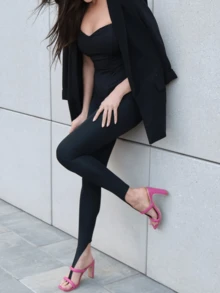 Quần legging bó sát co giãn sáng bóng gợi cảm dành cho nữ, Quần thể thao & đi làm thời trang 3/4, Xuân/Thu - màu đen - Xem 1