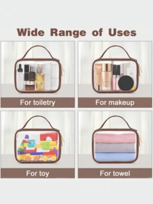 透明旅行化妆包 洗漱包 手持化妆包 便携轻便 大容量 多功能 带手柄透明化妆包 透明洗漱包 双层PVC透明化妆包（男女适用）