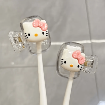  2 件 Sanrio 适用于 Hello Kitty 牙刷架 - 可爱旅行盒，保护和美化您的牙刷，居家和旅行必备，您需要 DIY 猫咪图案牙刷盒