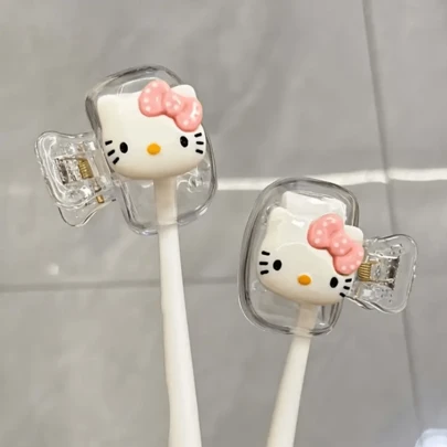  2pcs Sanrio For Hello Kitty Toothbrush Holder - Cute Travel Case, Protect And Beautify Your Toothbrush, Essential For Home And Travel, You Need DIY Cat Pattern Toothbrush Box