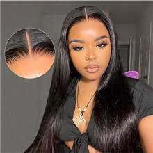 5*5 Glueless HD Lace And 13*4 HD Lace Front Wig Blended Human Hair Black Wig - 200% Density Natural Color Straight Hair - Pre-Plucked Hairline And Baby Hairs - Ready To Wear Instantly Without Glue - Multiple Sizes Perfect For Women On Valentine's Day - 自然色&黑色系 - 查看 2