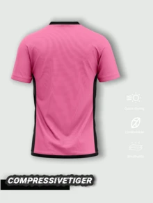 可定制男士运动迈阿密粉色上衣 - 前后均可印制姓名/号码/标志，速干透气训练衫，适合足球、排球、夏季健身、旅行收纳 - 粉色 - 查看 2
