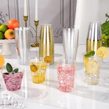 9 Oz 50 PCS Gold Glitter Plastic Cups, Gold Rimmed Disposable Wine Glasses Disposable Glitter Cups, Elegant Plastic Cocktail Glasses, Gold Rimmed Plastic Cups, Fancy Party Cups For Wedding, Birthday, Holiday - 金閃 9 oz - 查看 6