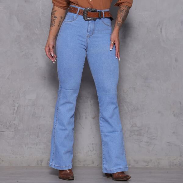 Calça Jeans Flare Feminina Country Cintura Alta Modelo Básico Para Rodeio e Dia a Dia