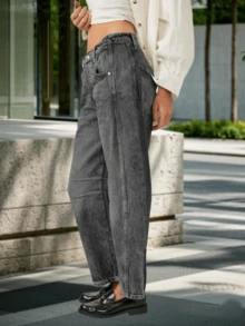 Women's Baggy Vintage Boyfriend Jeans Wide Leg Barrel Denim Pants Mid Rise Outdoor Hiking Travel Casual Denim Ankle Jeans - Xám - Xem 3