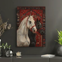 1pc Arabic Horse Wall Decor, Middle Eastern Digital Art Painting, Equestrian Portrait, Boho Oriental Animal Poster, Wall Art, Poster, Framed Wall Art, Animal, Room Decor, Bedroom Decor, Wall Decor, Bathroom Decor, Living Room Decor, Kitchen Decor, Canvas Wall Art (Frame Optional) - Multicolor - View 3