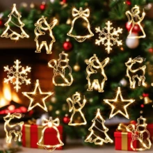 圣诞装饰灯 LED 窗户吸盘吊灯 驯鹿铃铛 房间派对 圣诞节 情人节装饰灯,装饰花束仙女灯,节日装饰,节日照明,家居装饰 圣诞装饰 房间装饰 冬季圣诞装饰 家居圣诞礼物 圣诞装饰 - 黃色 - 查看 8