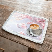 1 pieza Mantel individual con estampado floral de lino con flecos, mantel de mesa de comedor lavable, decoración del hogar, vajilla, cocina, decoración de fiesta interior/exterior, regalo ideal - Multicolor - Ver 33