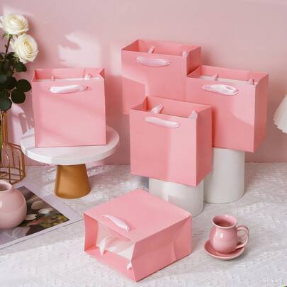 1pc/10pcs White 5.5*5.5inch Paper Gift Bag With Handle, Minimalist Solid Square Party Favor Goodie Bag For Shopping,Bachelorette Party,Wedding,Bachelorette,Bride,Party Decorations Birthday,Brides Maid Proposal Gifts,Wedding Decor,Bridal Shower,Bachelorette Party