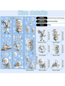 9 Piece Christmas Window Decals - Reusable PVC Snowflake And Winter Scene Decals With Santa Claus, Reindeer, Snowman And Gold Decorations For Holiday Home Decor, Christmas Decorations, Christmas Ornaments