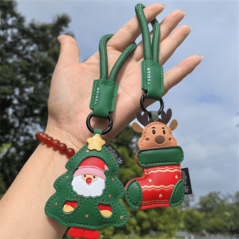Leather, Santa Claus Pendant, Keychain, Cute Cartoon Exquisite, Leather Bag Pendant, Christmas Small Gift, Christmas Gift