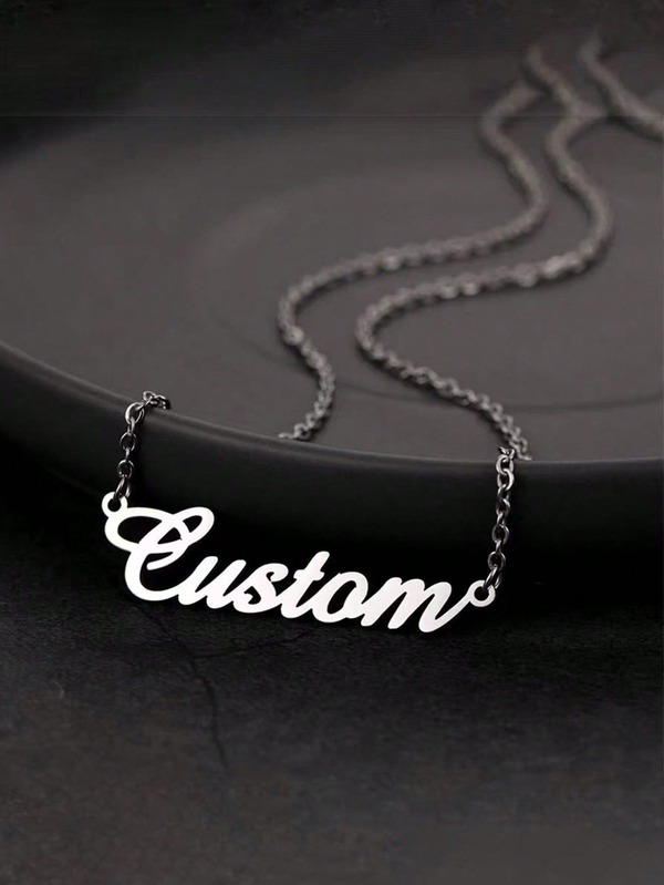 [Customized Products] 1pc Personalized Simple And Elegant DIY Name Necklace Stainless Steel Neck Accessories - Customized Name Stainless Steel Necklace (Customized In English Only) Fashion, Autumn Fashion, Retro, Simple, Simple, Soccer Mom
