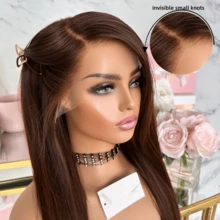 Coleen 230% Density Straight Human Hair Wig Chocolate Brown Lace Frontal Wig 13x4 Lace Front Wig Glueless Human Hair Wigs Dark Brown Colored Silky Straight Wig HD Transparent Lace Frontal Wigs Natual Black #1B Pre Plucked With Baby Hair Free Shipping For Women - Dark Brown - 查看 4