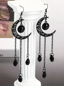 1 Đôi bông tai mặt dây chuyền hình trăng lưỡi liềm rỗng màu đen kiểu Gothic, bông tai Halloween, bông tai trăng lưỡi liềm thanh lịch, trang sức Gothic, unisex - màu đen - Xem 15