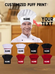 Gorro de chef con logotipo/nombre personalizado, gorro de panadero blanco para pastelería, personal de hotel, gorro de cocinero con pliegues de estilo champiñón - A - Ver 2