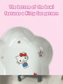 Hello Kitty Petal Dual-Color Rice Bowl, Fine Texture, Lightweight & Durable, Heat Resistant, Easy To Clean, Features Cute Patterns And Vertical Stripes On Bottom, Single Handle For Grip, Perfect For Daily Meals, Camping, Outdoor Activities, And Makes A Great Gift For Hello Kitty Fans Of All Ages