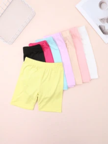 8pcs/Pack Young Girl' Thin Solid Color Leggings, Versatile For Layering Or Outerwear, Suitable For Skirt Matching, Spring/Summer