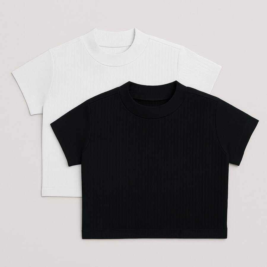 Nick Toia Kit 2 Ribbed Cropped Tops High Neck Children's/Youth Girls - Blanco y Negro - Ver 1