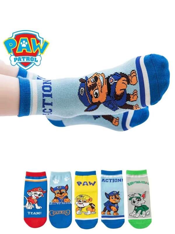 5 paires de chaussettes pour enfants Paw Patrol en coton, chaussettes de dessin animé mignonnes pour garçons. Chaussettes décontractées pour enfants, accessoires vestimentaires doux pour l'automne