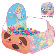 圣诞装饰可爱可折叠卡通球坑帐篷：儿童室内/室外玩耍 - 带海洋球坑和篮球架（不含海洋球）