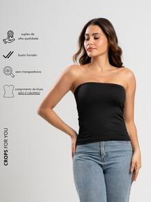 Kit 5 Assorted Cropped Tops: Long Sleeve, Collar, Strappy, Tank Top And Tube Top - Black - View 6