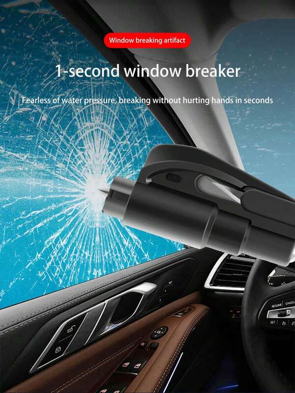 1pc Multifunction Mini Hammer With Spring Window Breaker And Keychain For Car, Cut Seat Belt, Portable