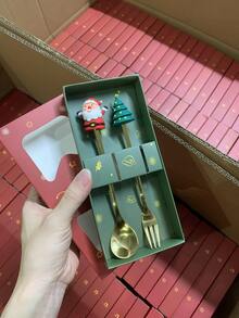 1 pieza Figura de cuchara de Papá Noel y juego de regalo de Navidad con diseño de dibujos animados