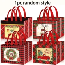 1/8/16Pcs Christmas Gift Bags, Christmas Tote Bags With Handles, Christmas Snack Bags, Multifunctional Non-Woven Christmas Bags For Gift Wrapping Shopping, Christmas Party Supplies