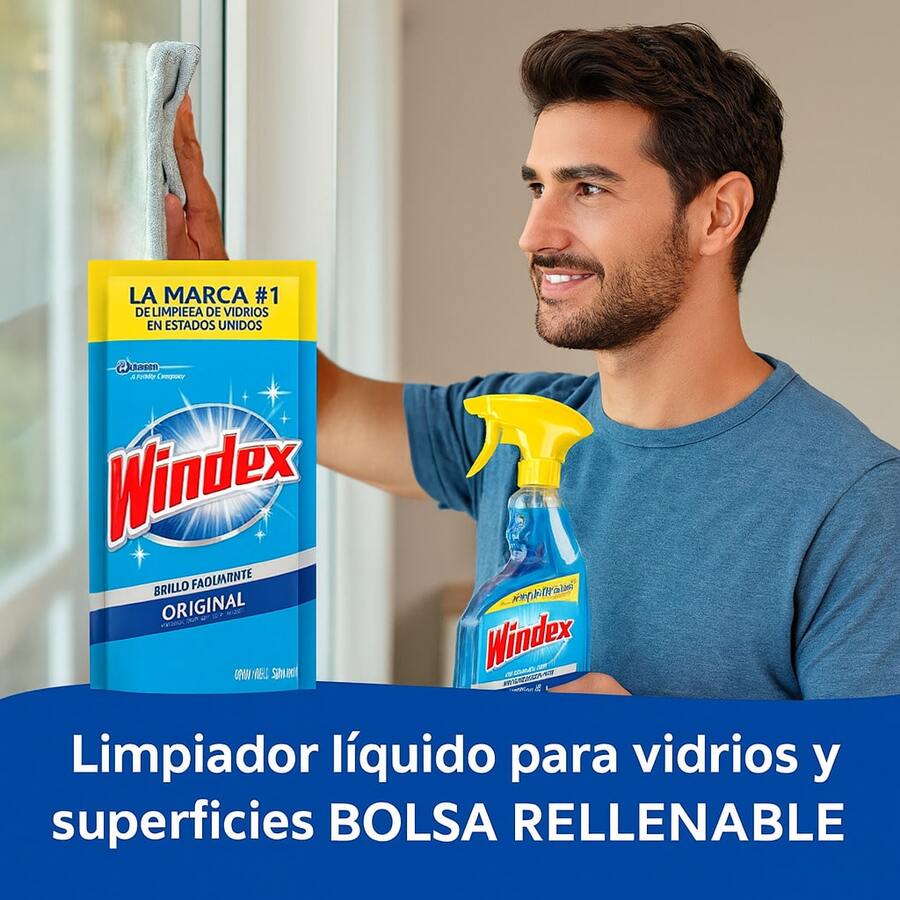 Limpiador líquido original para vidrios y superficies 500ml botella limpieza hogar accesorios multiuso práctico composición eficiente resistente vidrios ventanas limpia fácil remover manchas - Azul menta - Ver 1