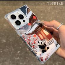 Teléfono con bloque de fuegos artificiales Panda Plum Blossom, adecuado para modelos 16 Pro, 16, 15 Pro, 14, 14 Plus, 13, 13 Pro, 12 Pro, 12 Pro, cobertura total transparente a prueba de golpes, protección nueva de alto nivel de apariencia. - transparente - Ver 6