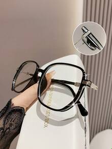 1Pc Fashion Vintage Metal Oversize Square Frame Eyeglasses For Women -Flash Rhinestone,Sparkling Glitter, Chic Lightweight Eyeglasses, High Quality ,Suitable For Daily Use,Phone Computer Reading Goggles