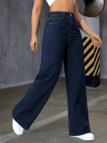 Pantalones Larga Duración y Suelta Mezclilla Jeans Pierna acampanados Talla Grande para Mujer Azul Claro Cintura Alta Elásticos - Azul - Ver 5
