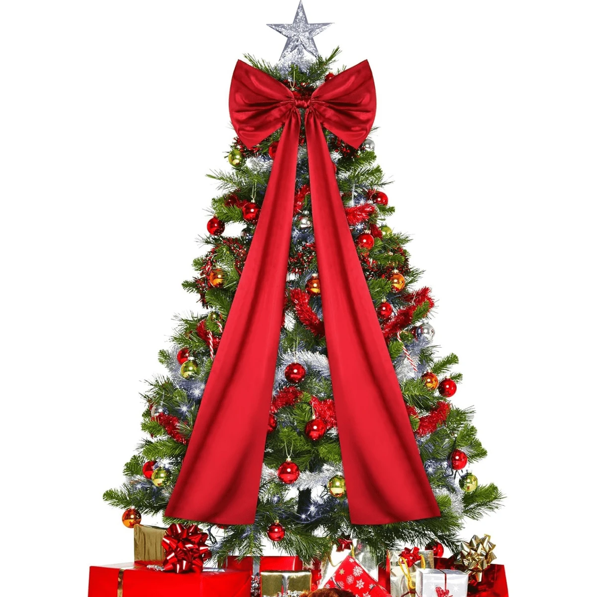 Christmas Tree Topper Wine Red Bow Extra Large Satin Bows Decorations ...
