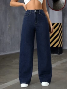 Pantalones Larga Duración y Suelta Mezclilla Jeans Pierna acampanados Talla Grande para Mujer Azul Claro Cintura Alta Elásticos - Azul - Ver 4