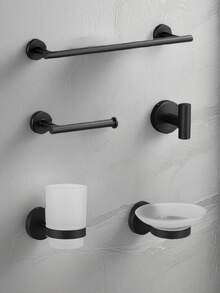 1 Set Black Bathroom Storage Hooks - Round Towel Ring - Bathroom Hanging Hooks - Toothbrush Holder - Stainless Steel Storage Hooks - Toilet Paper Holder - Soap Dish