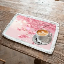 1 pieza Mantel individual con estampado floral de lino con flecos, mantel de mesa de comedor lavable, decoración del hogar, vajilla, cocina, decoración de fiesta interior/exterior, regalo ideal - Multicolor - Ver 26